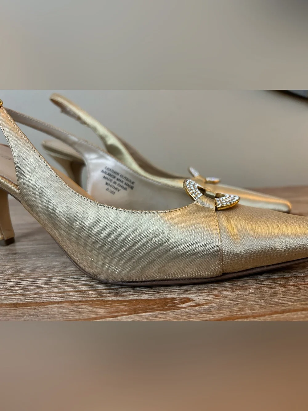 Karen Scott Whitney Gold Satin Slingback Kitten Heels